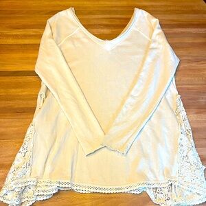 Free People Size Medium Cream Lace Boho Sweatshirt